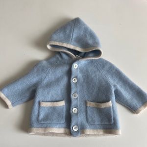Neiman Marcus Cashmere hoodie, light blue with beige size six months